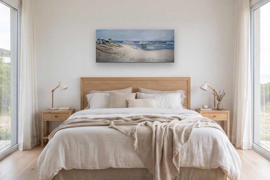 Caserío junto al mar en un ambiente, a escala
