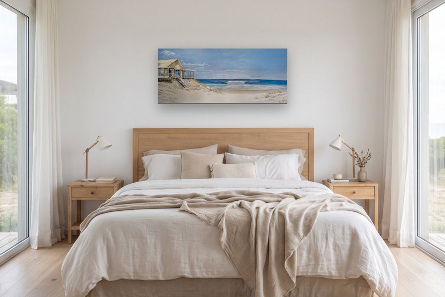 Casa de madera en la duna en un ambiente, a escala