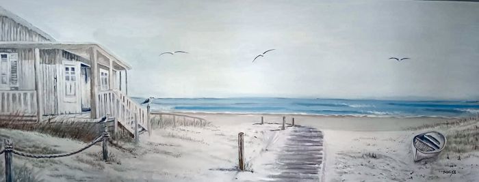 Casa de playa con pasarela — Gonzalo Molla, 180 × 70 cm