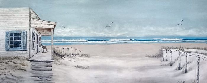 Porche frente al mar — Gonzalo Molla, 150 × 63 cm