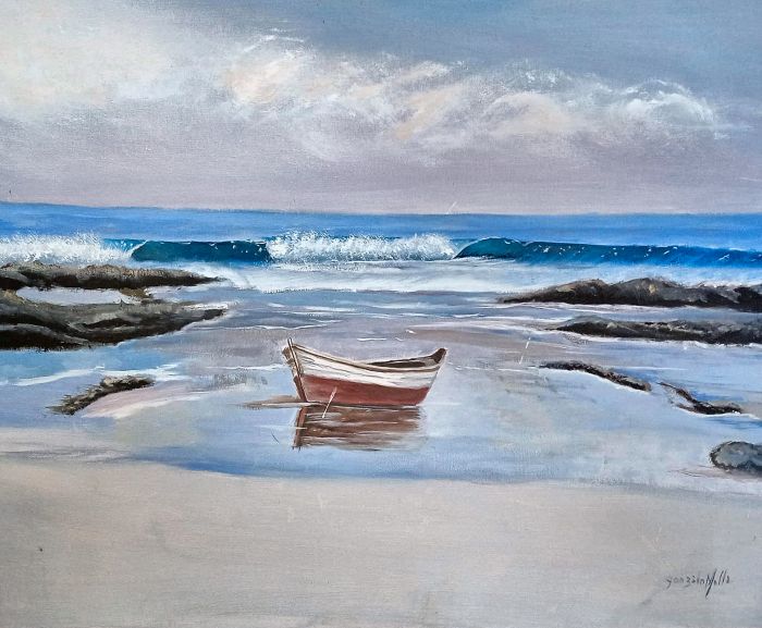 Bote en la marea baja — Gonzalo Molla, 60 × 50 cm